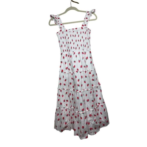 J. Crew Strawberry Smocked Tiered Midi Dress Sz. XXS - Picture 4 of 7